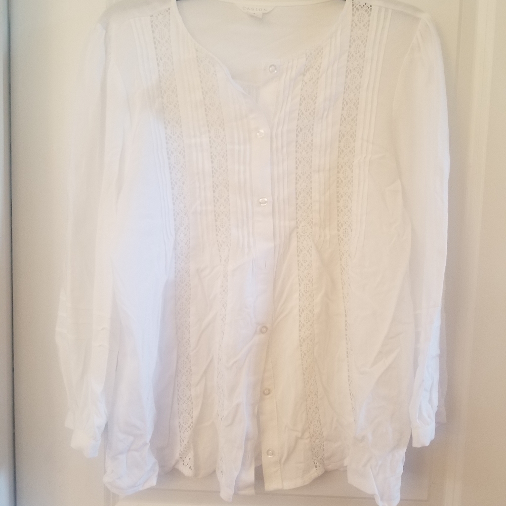 Caslon Lace Inset Pintuck Blouse in White size M - Picture 3 of 7